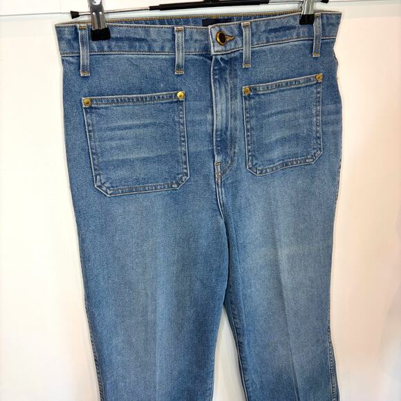 Khaite Raquel Premium Denim Sz 30 Cropped Patch Pocket Jeans Straight Flare - Picture 6 of 12